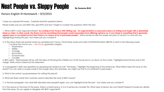 Suzanne britt neat people vs sloppy people